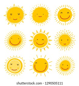 Sun Smiling Icon Set Isolated On Stock Vector (Royalty Free) 370443713