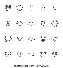 Set of hand drawn funny faces. Happy faces. Vector illustration