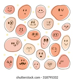 Set of hand drawn funny faces. Cartoon comic style for avatar design. Vector illustration