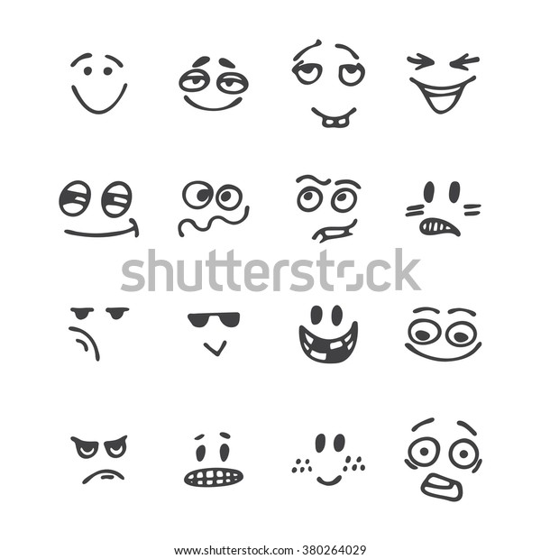 手描きの面白い顔のセット 幸せな顔 感情が違う スケッチした表情セット ベクターイラスト のベクター画像素材 ロイヤリティフリー 380264029