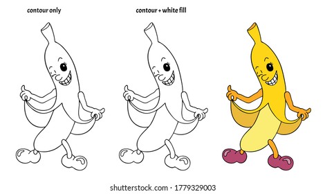 Set of hand drawn funny smiling and winking kawaii stripping bananas in doodle style. Isolated cheerful vector illustration