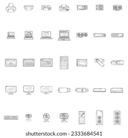 Juego de iconos GADGET dibujados a mano con portátil, tablet, pc, computadora, laptop, monitor y otros