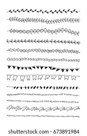 Set of hand drawn garlands for festive posters decoration. Vector sketch design.Isolated on the background.