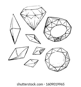 Set of hand drawn gems isolated on white background. Doodle cristal stock vector illustration