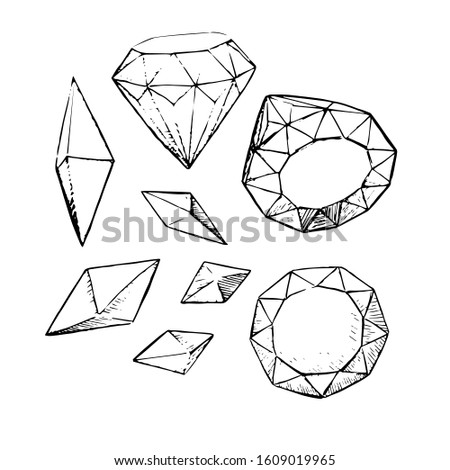 Set of hand drawn gems isolated on white background. Doodle cristal stock vector illustration