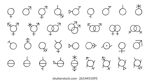 Set of hand drawn gender identity icon Symbol used to represent sex and gender Diversity of genders