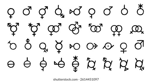 Set of hand drawn gender identity icon Symbol used to represent sex and gender Diversity of genders