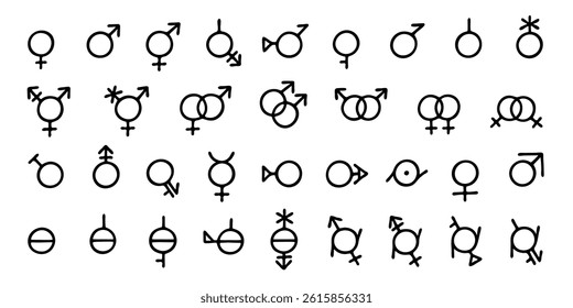 Set of hand drawn gender identity icon Symbol used to represent sex and gender Diversity of genders