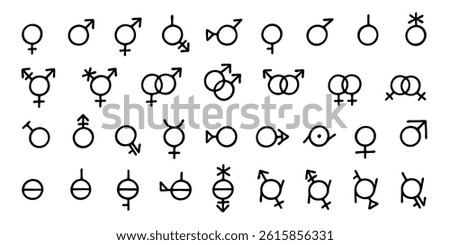Set of hand drawn gender identity icon Symbol used to represent sex and gender Diversity of genders