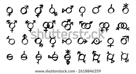 Set of hand drawn gender identity icon Symbol used to represent sex and gender Diversity of genders