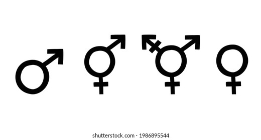 Set Of Hand Drawn Gender Signs. Male, Female, Both. Gender Neutral Sign. Vector Illustration