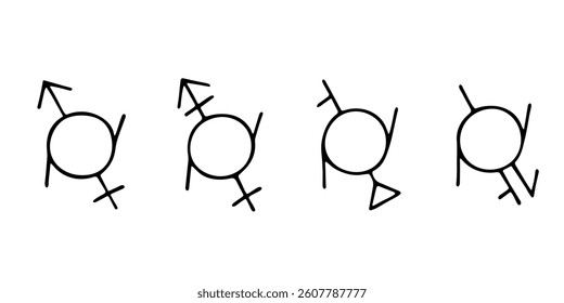 Set of hand drawn genderfluid identity icon Symbol used to represent sex and gender
