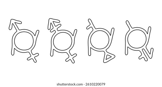 Set of hand drawn genderfluid identity icon Symbol used to represent sex and gender
