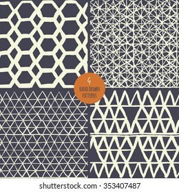 Set of hand drawn geometric seamless pattern in vector