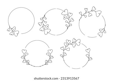 Set of hand drawn ginkgo biloba wreaths. One line floral frames. Ginkgo biloba branches for invitations, posters, wedding decor, web.