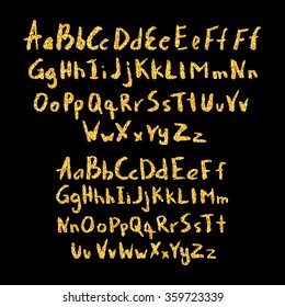 Set of hand drawn glitter golden alphabet in calligraphy brush. Vector illustration for your design