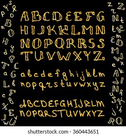 Set of hand drawn glitter golden alphabet in calligraphy brush. Vector illustration for your design