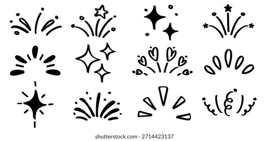 Set of hand drawn glitter spark theme Isolated Vector