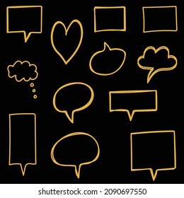 Set Of Hand Drawn Gold Speech Bubbles Collection Vector On Black Background Illustration