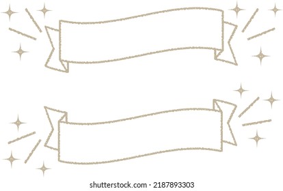 Set of hand drawn golden frames for headlines and titles with stars twinkling around ribbons