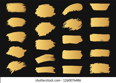 Set Of Hand Drawn Golden Grunge Torn Box Shapes. Vector Isolated Background. Edge Gold Frames. Distressed Brush Strokes, Rough Foil Borders.