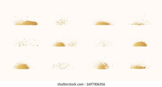 Set of hand drawn golden spray paint dividers for text. Gold airbrush border. Grunge background. Vector isolated stencil illustration. 