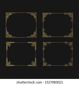 Set of hand drawn golden vignette frames. Vintage ornate wedding borders. Vector isolated gold classic invitation card.