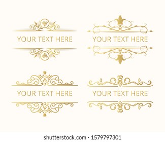 Set of hand drawn golden vintage frames for design templates. Vector isolated gold ornate royal borders. 