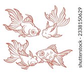 Set of hand drawn goldfish vector illustration. Goldfish line art collection