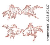 Set of hand drawn goldfish vector illustration. Goldfish line art collection