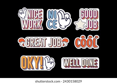 Set of hand drawn good job and great job stickers