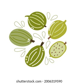 Set of hand drawn gooseberries. Flat illustration.