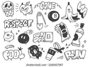 Set of hand drawn graffiti doodle vector illustration