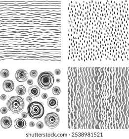 Conjunto de Elementos gráficos dibujados a mano, pinceladas, texturas y patrones