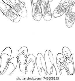 Set hand drawn graphic Men and women Footwear, shoes.