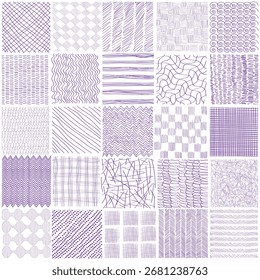 set hand drawn graphic seamless patterns.purple ballpoint pen. 
Suitable for backgrounds, textile design, packaging, web design, scrapbooking paper