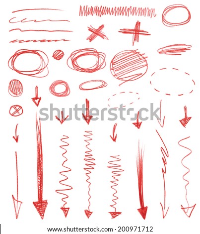 Set of hand drawn graphic signs. Pencil texture. Vector illustration.