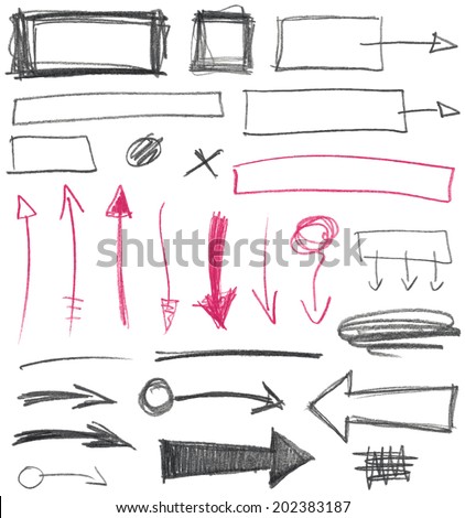 Set of hand drawn graphic signs. Pencil texture. Vector illustration.