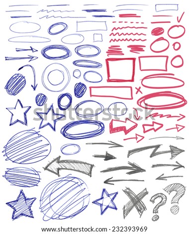 Set of hand drawn graphic signs. Vector illustration.