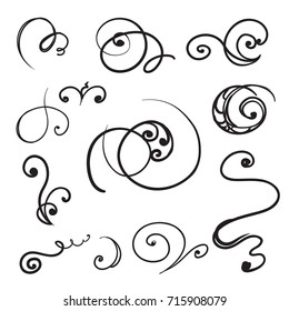 Set of Hand drawn graphic swirls, scrolls and curls. Vector illustration