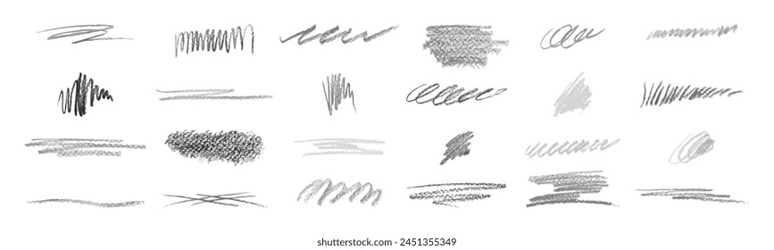 Set of hand drawn graphite pencil scribbles, strokes, lines, squiggles and shapes. Underline and strikethrough. Doodle grunge isolated vector graphic elements