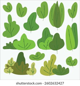 A set of hand drawn green bushes, vector illustration