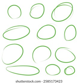 Set of hand drawn green circle highlighter design element grunge round shape
