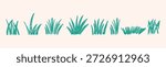Set of hand drawn green grass tufts and sketchy lawn borders. Vector design nature elements. 