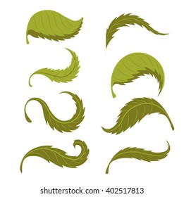 Set of hand drawn green leaves. Element for design. Vector eps10.