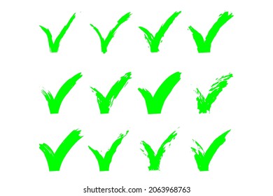 A set of hand drawn green ticks isolated on white background. Good for any project.