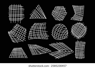 Set of hand drawn Grid Shapes. Vector illustration. 