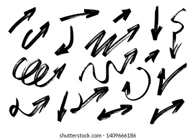 Set of hand drawn grunge arrows. Vector illustration.