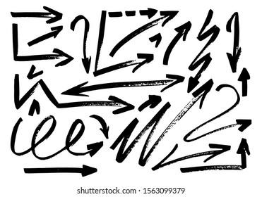 Set of hand drawn grunge arrows. Vector illustration.