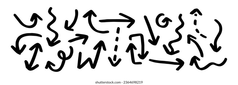 Set of hand drawn grunge arrows. Vector illustration